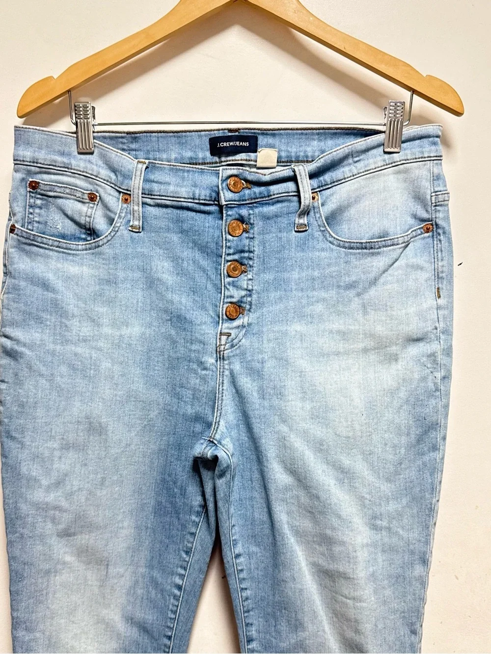 J Crew Women Jean 9” High Rise Toothpick Wash Stretch Button Fly Size 32